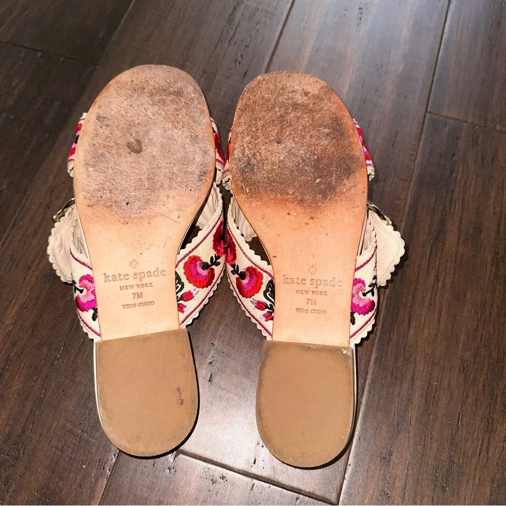 Kate Spade Faris Floral Embroidered Slide Sandal Cross Over Strap Buckle Size 7